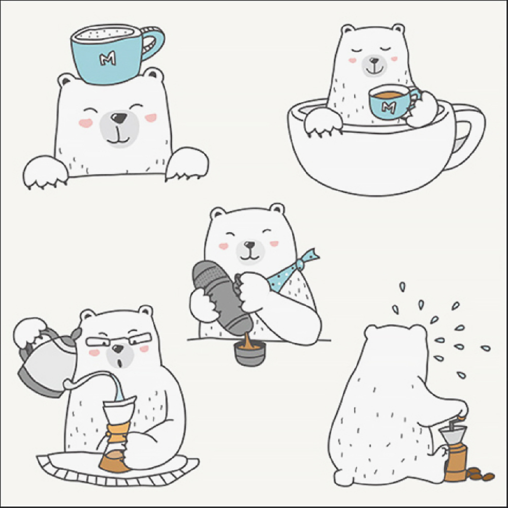 카페뮤제오 리무버블 스티커 01 커피생활에 빠진 곰팅이 2매