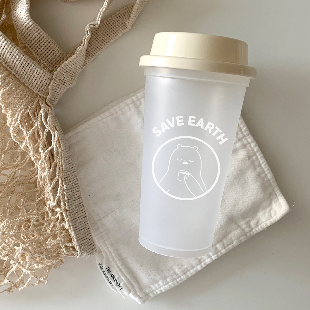 해피플러스 롱 리유저블컵 16oz (북극곰) x 90ea